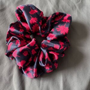 Floral Black and Red Scrunchie Handmade